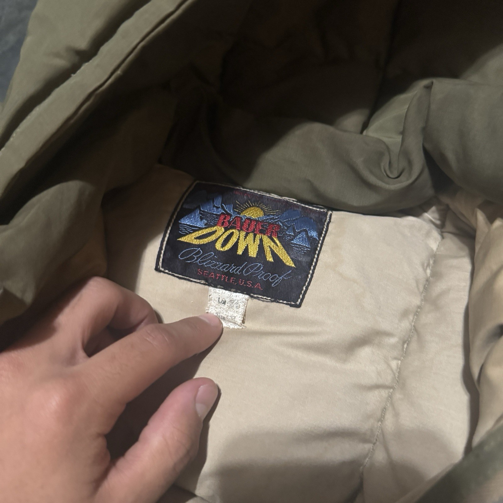 mid-1950s Eddie Bauer "Bauer Down" Kara Koram green Blizzard Proof Parka Medium - second product detail image