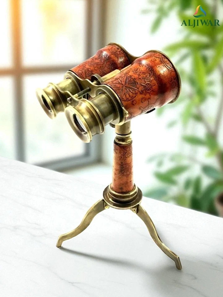 Victorian Navigator Brass Binoculars on Tripod – Nautical Compass Engravings - Image 3 of 3