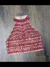 Sherri Hill Red,Pink and Gold Beaded Embellished Halter Top Size 4