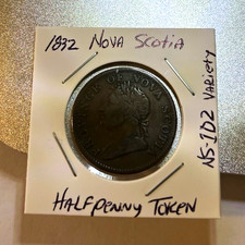 1832 Nova Scotia Halfpenny Token Long Right Ribbon NS-1D2 Copper BN