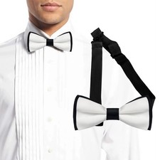 100 Silk Pre-Tied Bow Tie for Men, Solid Bowtie for Wedding Tuxedo, Black ...