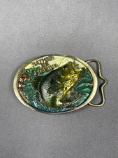 VINTAGE RATHER BE FISHING" JUMPING FISH BASS LURE/ BELT BUCKLE C J USA 1988
