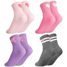 Kids Girls Crew Athletic Socks 6-10 Years 4 Pink Rose Red Dark Gray Purple