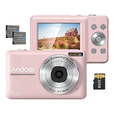 Cámara Digital Andoer 44MP 1080P 32GB Tarjeta Zoom 16X 2 Baterías SD LCD microSD