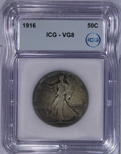 1916 Walking Liberty Half Dollar 50C ICG VG8