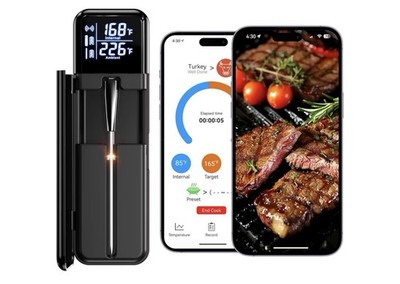 Wireless Bluetooth Meat Thermometer App Remote Monitor 500ft PROBE PLUS Black