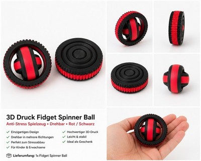 3D Druck Fidget Spinner Ball Anti Stress Spielzeug Drehball Gadget Rot Schwarz