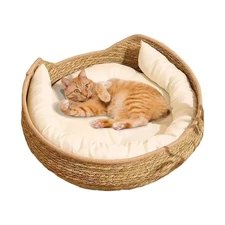 Weaving Cat Nests Cat Bed Cat Woven Nest Bed with Soft Cushion and Pillow