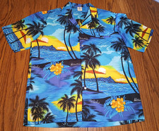 Vintage Men's Authentic Hawaiian Palm Tree Print Shirt Made In Hawaii - Size L