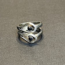 Vintage Sterling Silver Black Onyx Double Band Ring-9.5 Grams-Size 8