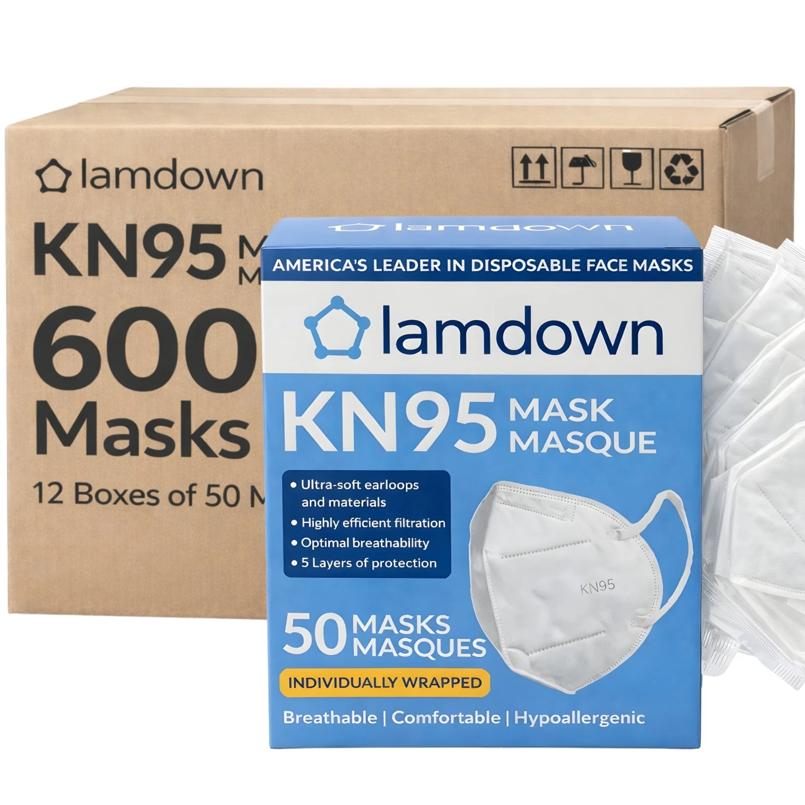 Lamdown (50-Pack) KN95 Face Masks, Premium 5-Layer Disposable Dust Mask
Opens in a new window or tab