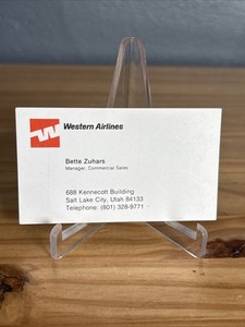 Western Airlines Advertising Business Card Salt Lake City Utah