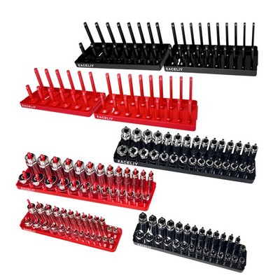 EACELIY 8PCS Socket Organizer Tray Set,1/2'', Tools Tray, black and red 