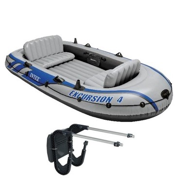 Intex Excursion 4 Person Inflatable Rafting and Fishing Boat Set with 2 Oars