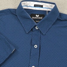 Buttercloth Shirt XL Mens Icy Cotton Blue Short Sleeve Button Up Butter Cloth