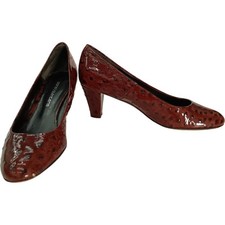 Pons Quintana Susana Heels Women's EU37 Brown Patent Ostrich Leather Preloved