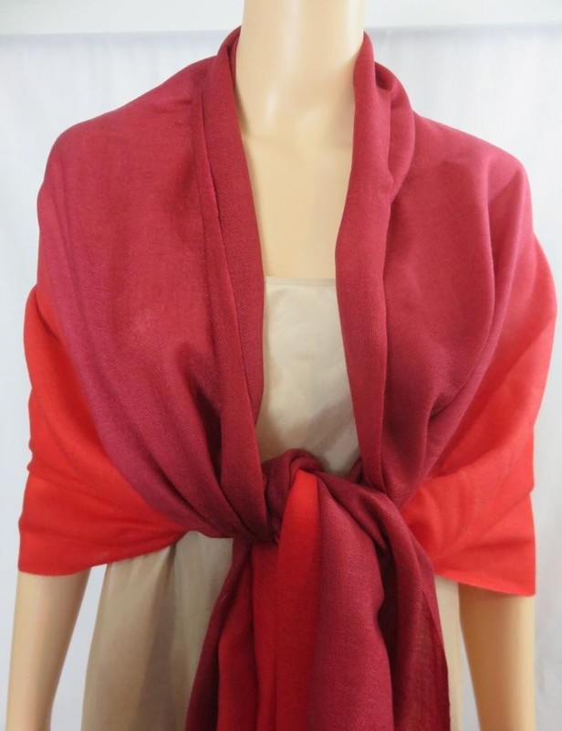NEW Marina D'Este Collection Cashmere Scarf Red/Burgundy Ombre Stripe 30x60 NWT