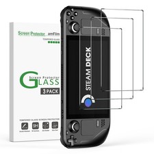amFilm 3 Pack for Steam Deck/Steam Deck OLED Screen Protector Tempered Glass, De