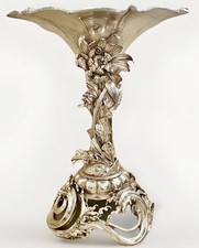 "Antiguo jarrón Art Nouveau plateado Epergne floral base de desplazamiento reposado siglo XIX 13,5"""