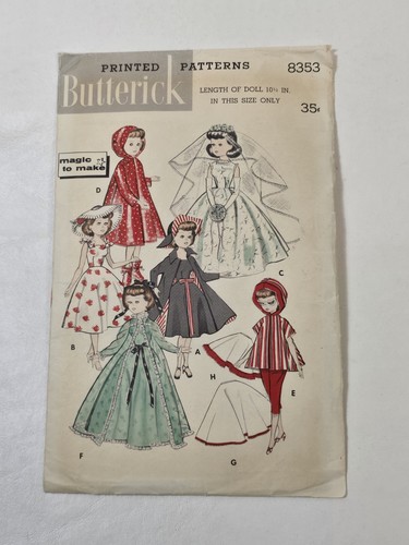 Little Miss Revlon Doll Clothes Pattern Butterick 8353 Vintage Pattern 10-1/2"