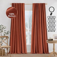 Terracotta 100 Blackout Curtains 84 inches Long, Linen Curtains for Bedroom ...