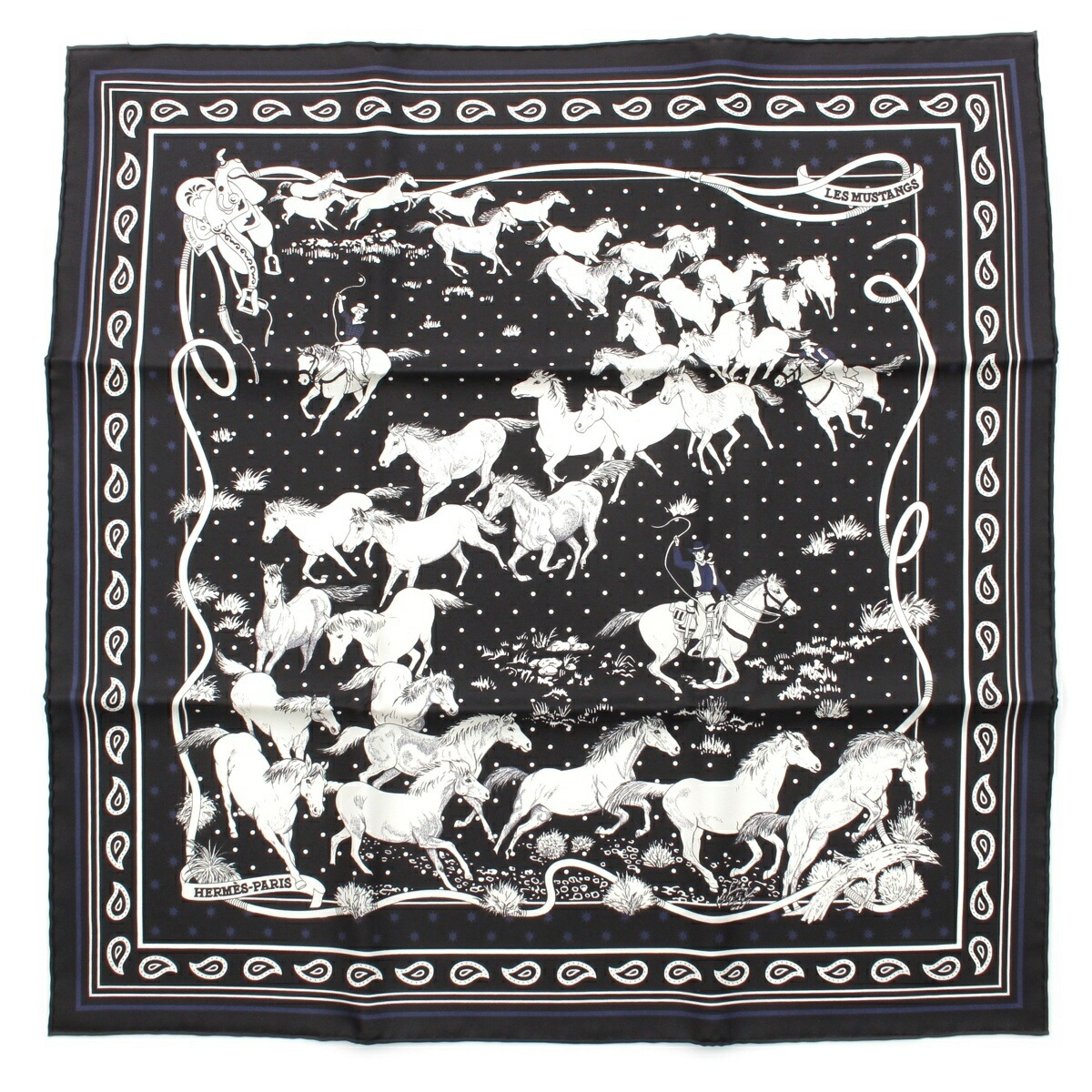 Hermes Carre 55 LES MUSTANGS BANDANA Silk Scarf
