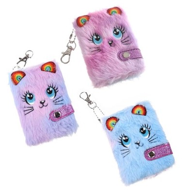 Cute for Cat Plush Pocket Notebook Memo Pad Blank Thicken Inner Paper with Keych