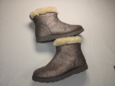 Cat  Jack Girls Size 3 Brown Glitter Faux Fur Lined Ankle Bootie Zip