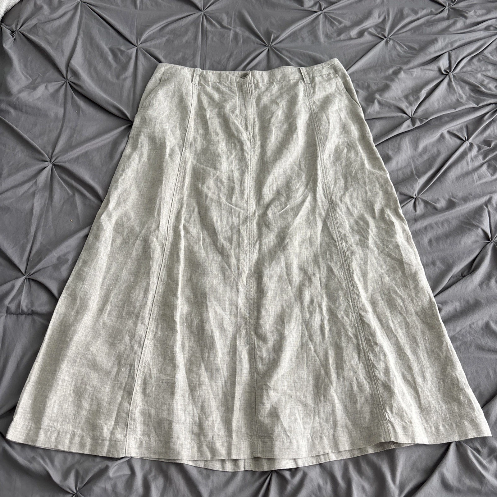 Talbots Skirt 12 Beige Linen A Line Midi Beach Coastal Nautical Casual Summer