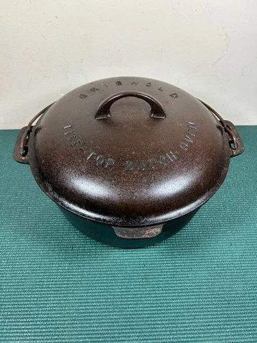 RARE LARGE ANTIQUE GRISWOLD 1920 NO.9 TITE-TOP CAST IRON DUTCH OVEN POT WITH LID