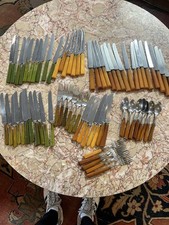 HUGE LOT Bakelite flatware knives Spoons Forks Butterscotch / green $10 Shipping