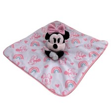 Disney Baby Minnie Mouse Lovey Pink Rainbow Security Blanket Plush Animal Heart