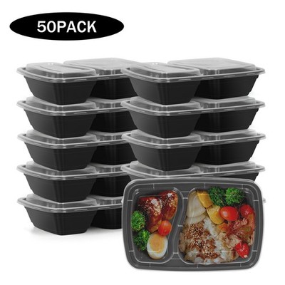 50PCS 34oz Sturdy Leakproof 2-Compartment Meal Prep Containers w/Lids for Lunch