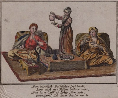 J. C. SCHMIDHAMMER "TABAK, TOBACCO, KAFFEE, MOKKA #2" RADIERUNG, NÜRNBERG ~1750 - Bild 1 von 4