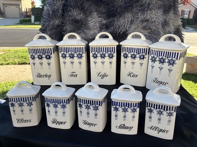 Vintage GRETE Germany porcelain storage canisters containers set of 5 with lids.