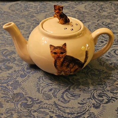 Rare Ermo Zoo Handpainted Ceramic Tabby Cat Teapot (Tea Pot)