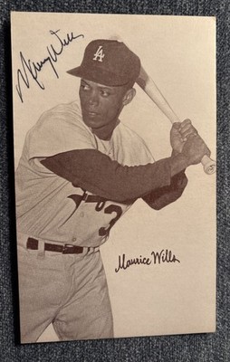 SIGNED Maury Wills 1963 STAT BACK Exhibit Card LA Dodgers AUTOGRAPHED