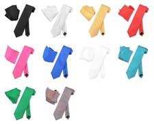 Vesuvio Napoli Solid Color Woven Stripe NeckTie Handkerchi​ef Neck Tie Hanky Set