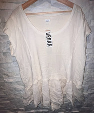 NWT Women's KIMCHI BLUE Urban Outfitters Baby Doll S/S Ivory Top Sheer Panel S