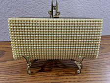 Vintage JR Beaded Faux Pearls Evening Clutch Purse Cream Creme with Change Purse