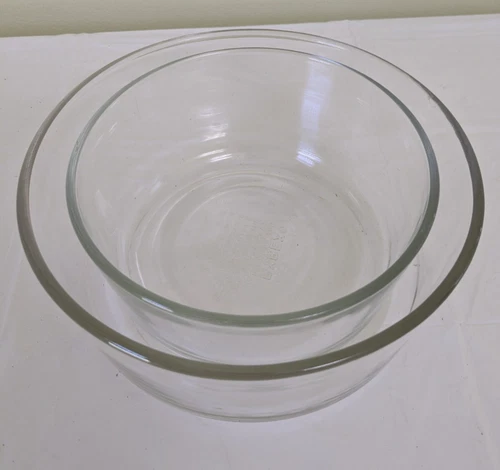 Lot of 2 PYREX 7203 7-Cup & 7201 4-Cup Clear Round Glass Storage Bowl No Lids