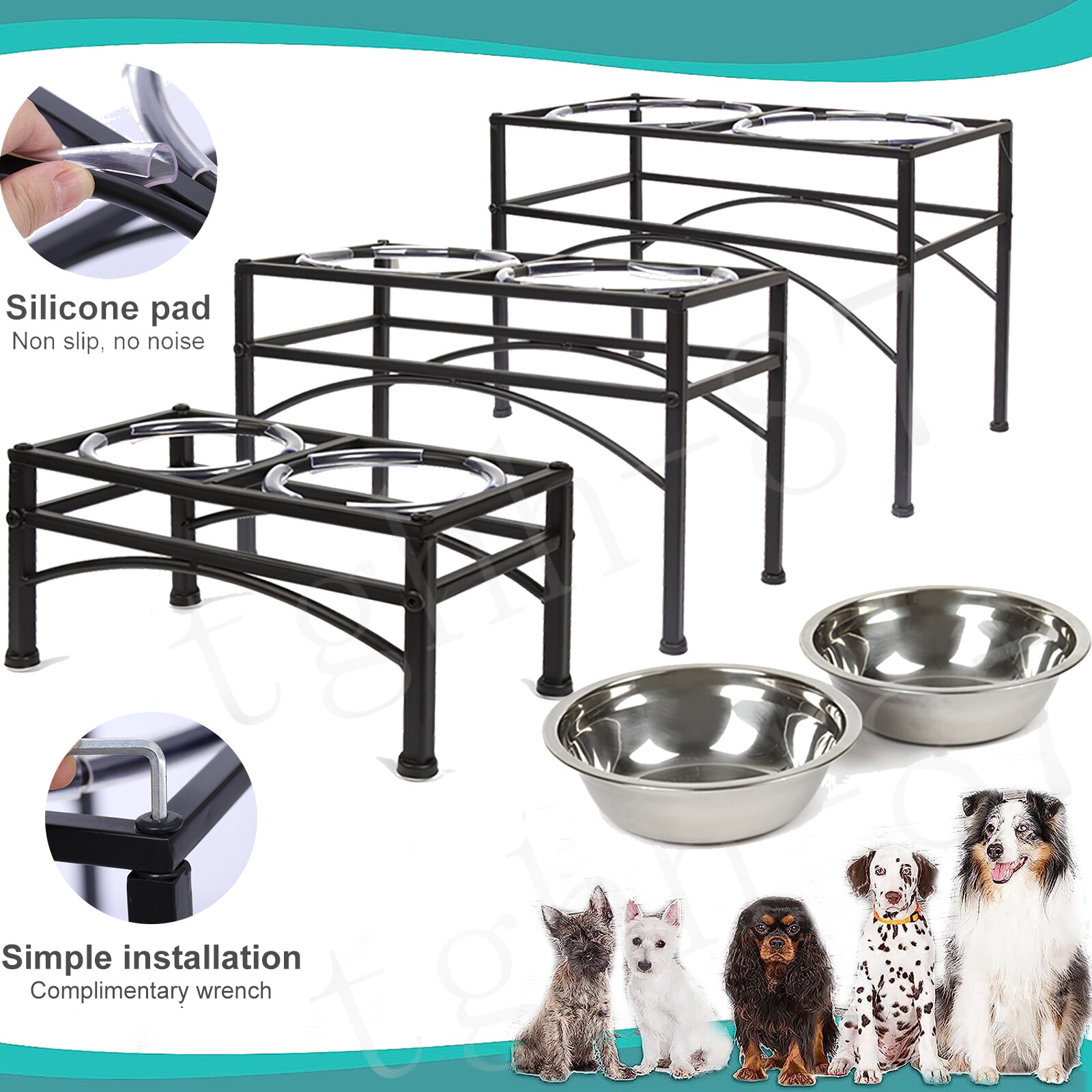 Stainless Steel Raised Dog Bowl Stand with 2 Bowls for Food and Water  