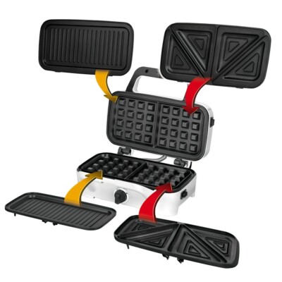 Sandwichmaker Multigrill Waffeleisen, Kontaktgrill, 3 in 1 Austauschbare Platten