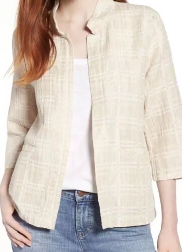 NEW EILEEN FISHER NATURAL ORGANIC COTTON LINEN JACQUARD HIGH COL JACKET S/P $228 - Picture 1 of 8