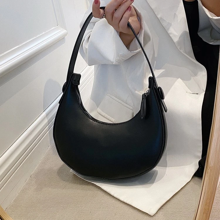 2023 New Women's Half-moon Bag PU Leather Underarm Shoulder Bag Armpit Bag