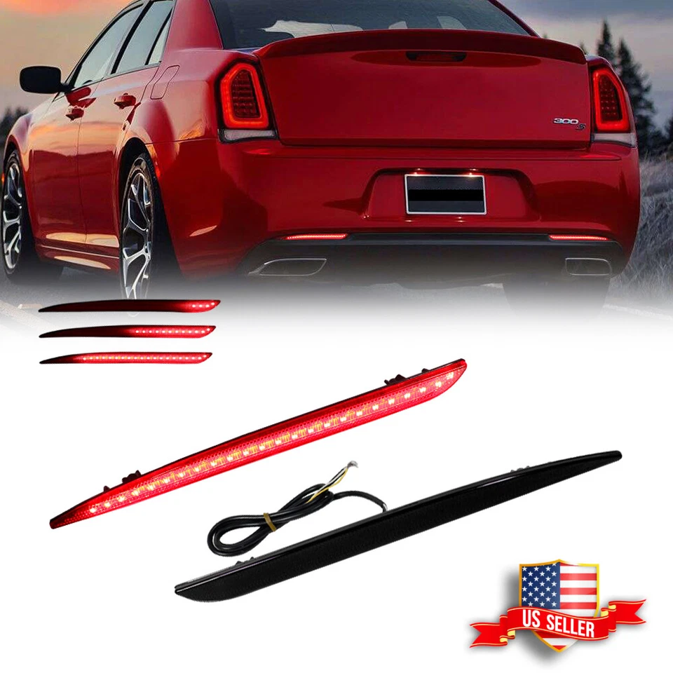Smoked Rear Bumper Reflector LED Tail Brake Signal Lights For 15-22 Chrysler 300 - Bild 1 von 4