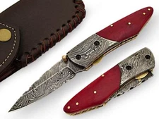  SideWinder Premium Damascus Pocket Knife Camel (Camelus) Bone Handle AT-P-1410