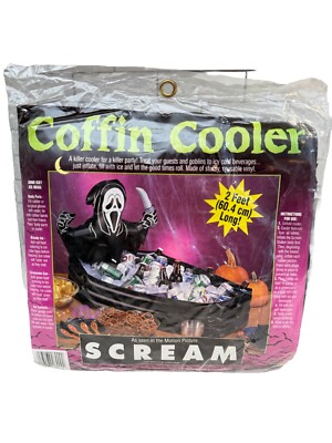 Vintage 1997 Scream Ghost Face Coffin Cooler 2' Long Halloween Prop RARE