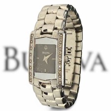 Bulova Women s Rectangular Quartz Watch Stainless Steel, Crystal Accents