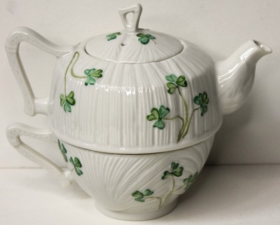 Belleek Shamrock Tea For One Teapot & Cup Nesting Tea Set - Ireland